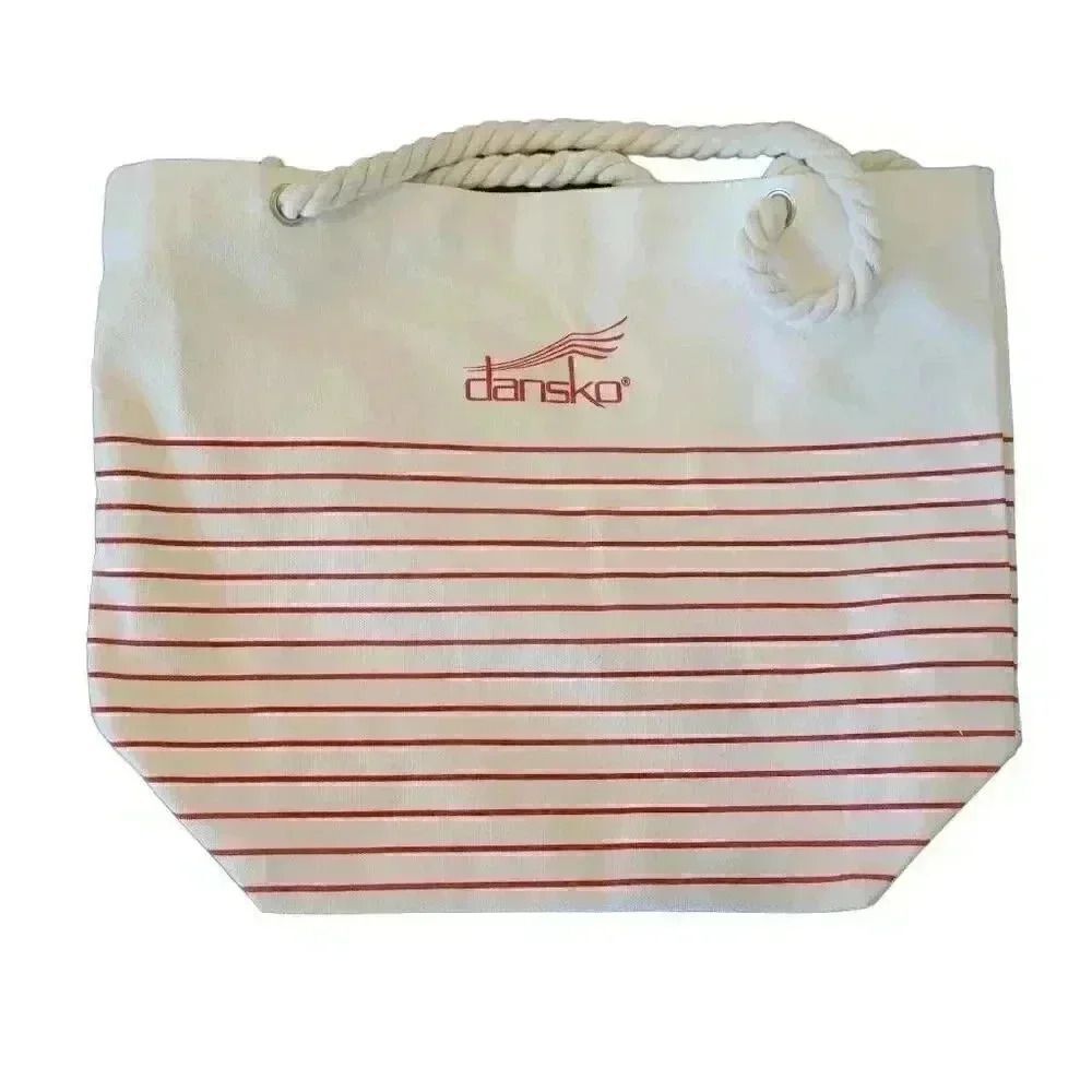 Dansko Ivory & Red Striped Cotton Canvas Beach Tote w Rope Handles NEW